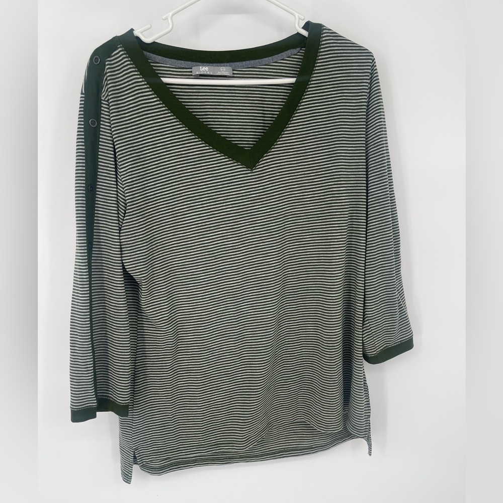 Lee Green and White Striped V-Neck Top